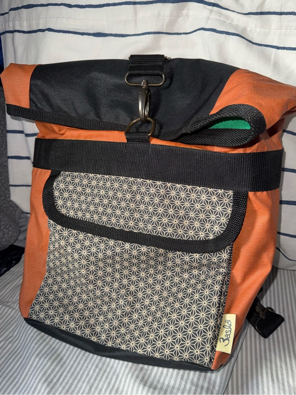 Baslo Convertible Bike Handlebar Pannier Bag Orange Geometric Crossbody Hip Pack